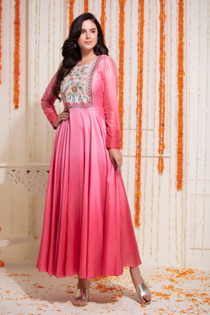 Pink Flared Kurti Pink Ombre