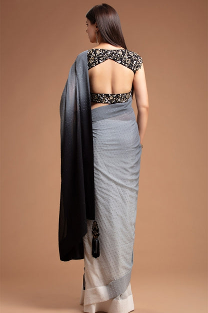 Falak Saree Black to Off White Ombre and Black