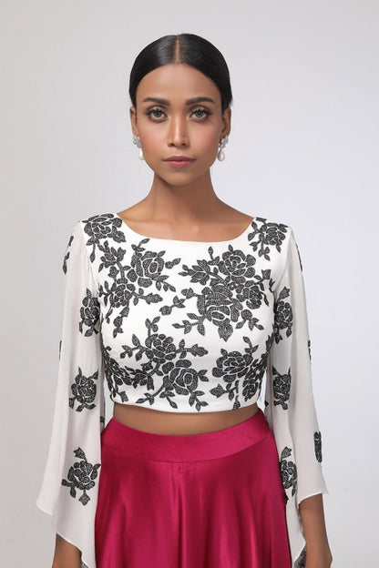 Ivy Crop Top with Skirt Wine and Ivory