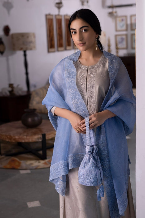 Sansaa Kurta Set Grey and Ice Blue