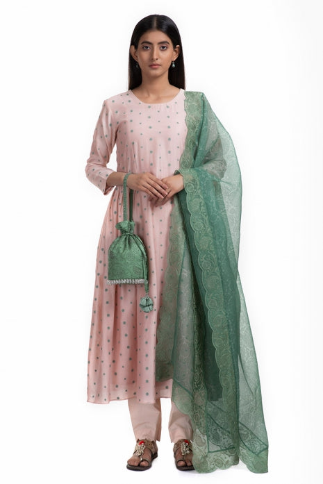 Aarohi Kurta Set Peach and Olive Green