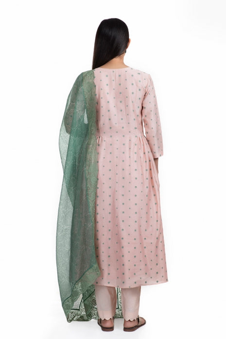 Aarohi Kurta Set Peach and Olive Green