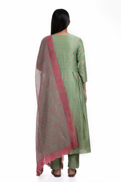 Amodini Kurta Set Olive Green and Pink