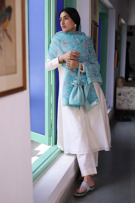 Amaara Kurta Set Off White and Firozi