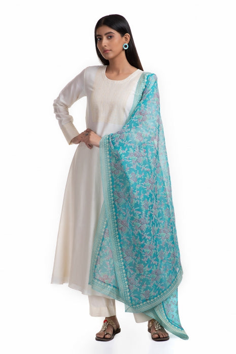 Amaara Kurta Set Off White and Firozi