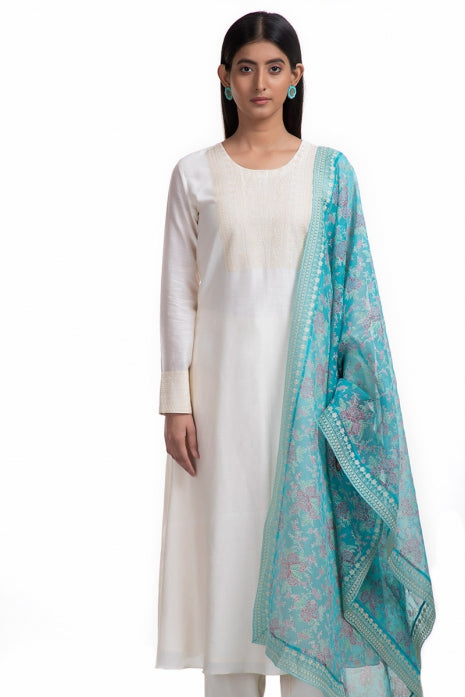 Amaara Kurta Set Off White and Firozi