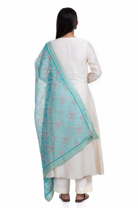 Amaara Kurta Set Off White and Firozi