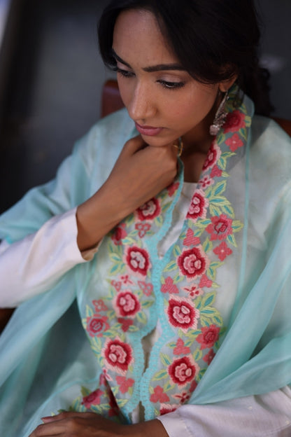 Yatika Kurta Set Off White and Aqua