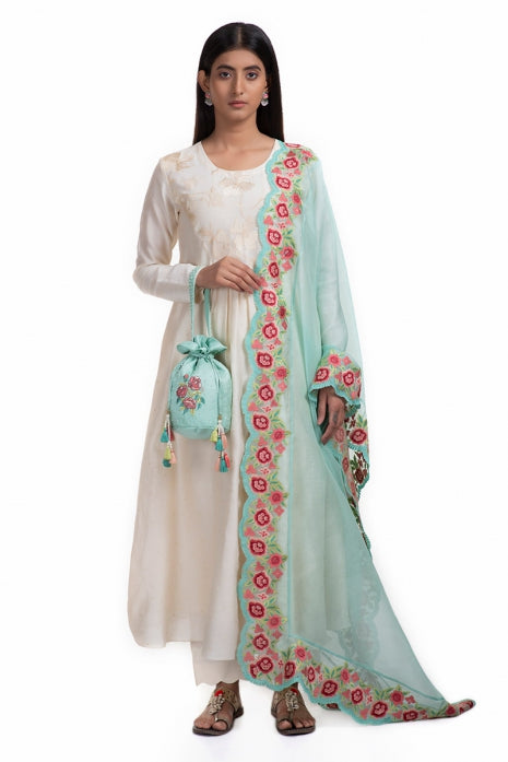 Yatika Kurta Set Off White and Aqua