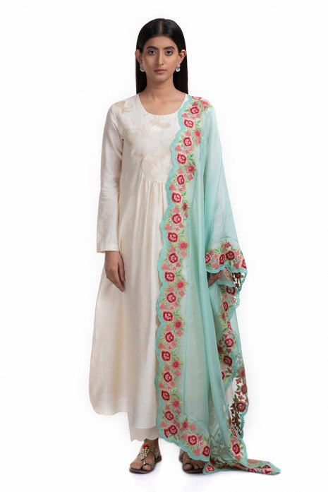 Yatika Kurta Set Off White and Aqua