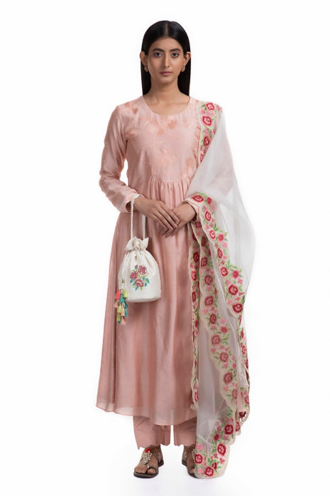 Yashvi Kurta Set Peach and Off White