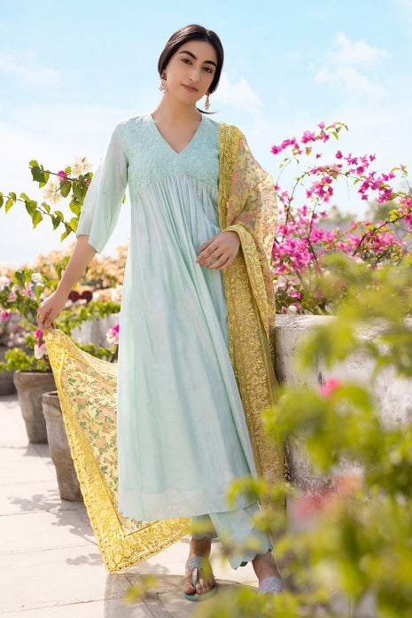 Asmita Kurta Set Aqua and Yellow