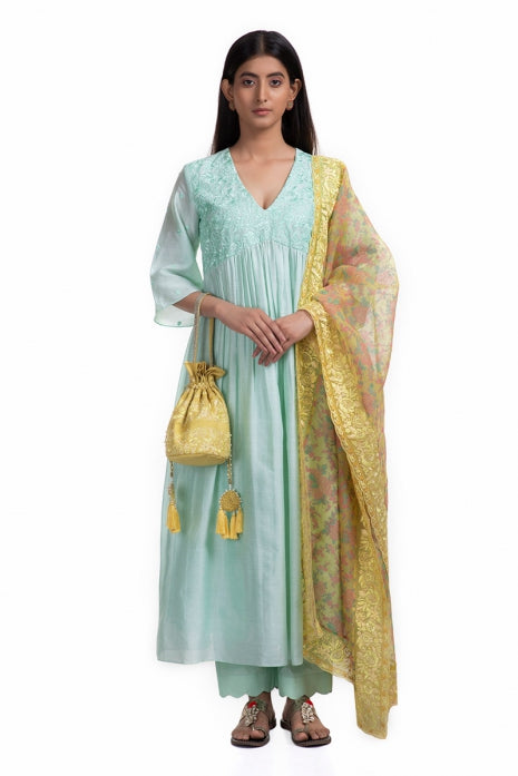 Asmita Kurta Set Aqua and Yellow