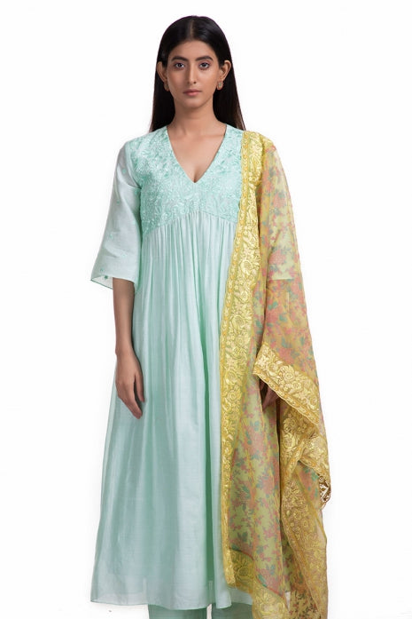 Asmita Kurta Set Aqua and Yellow