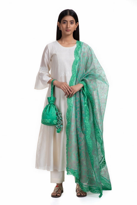 Dhruvi Kurta Set Off White and Green