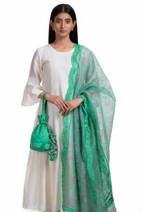 Dhruvi Kurta Set Off White and Green