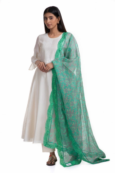 Dhruvi Kurta Set Off White and Green