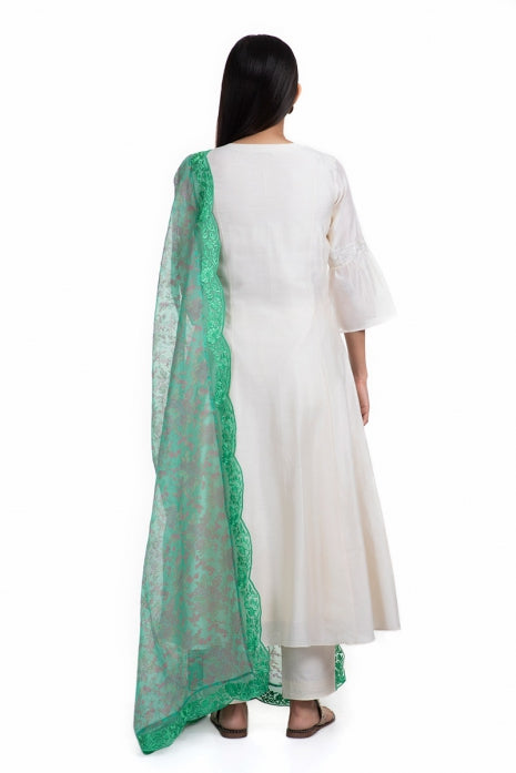 Dhruvi Kurta Set Off White and Green