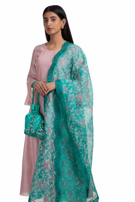 Bhuvi Kurta Set Pale Pink and Bottle Green