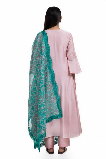 Bhuvi Kurta Set Pale Pink and Bottle Green