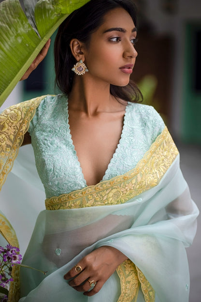 Aarya Saree Aqua and Yellow