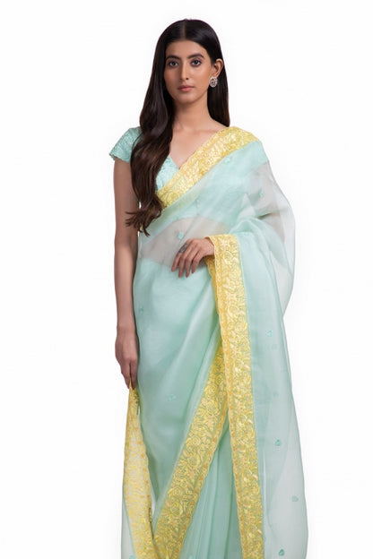 Aarya Saree Aqua and Yellow