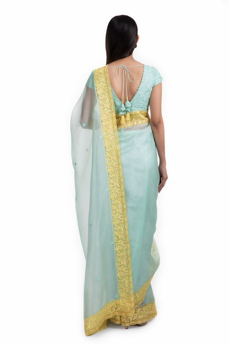 Aarya Saree Aqua and Yellow