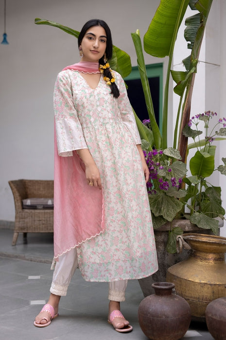 Saamya Kurta Set Off White and Pink