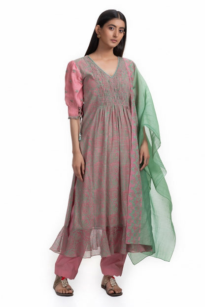 Raadhya Kurta Set Rose Pink and Olive Green