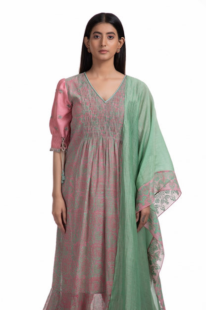 Raadhya Kurta Set Rose Pink and Olive Green