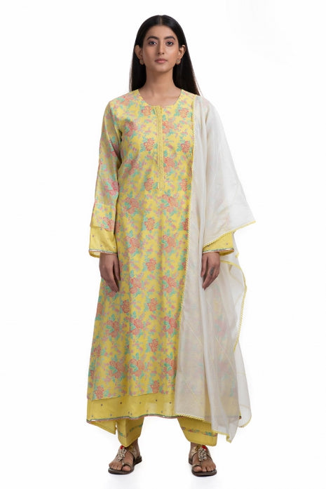 Ridhika Kurta Set Yellow and Off White