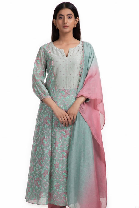 Dhriti Kurta Set Mint and Pink