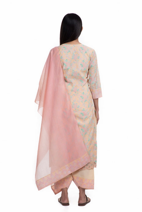 Drishya Kurta Set Peach and Pink