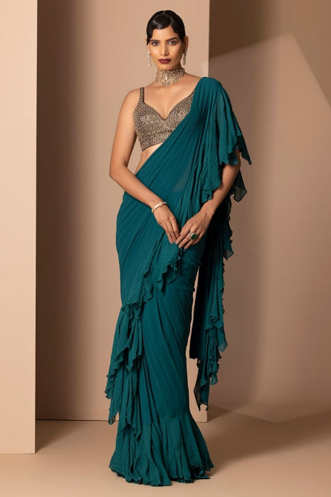 Nyra Saree Teal Green