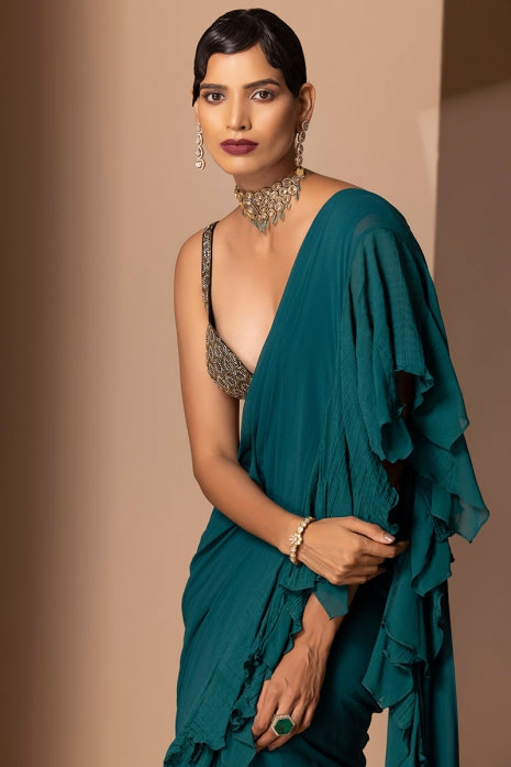 Nyra Saree Teal Green