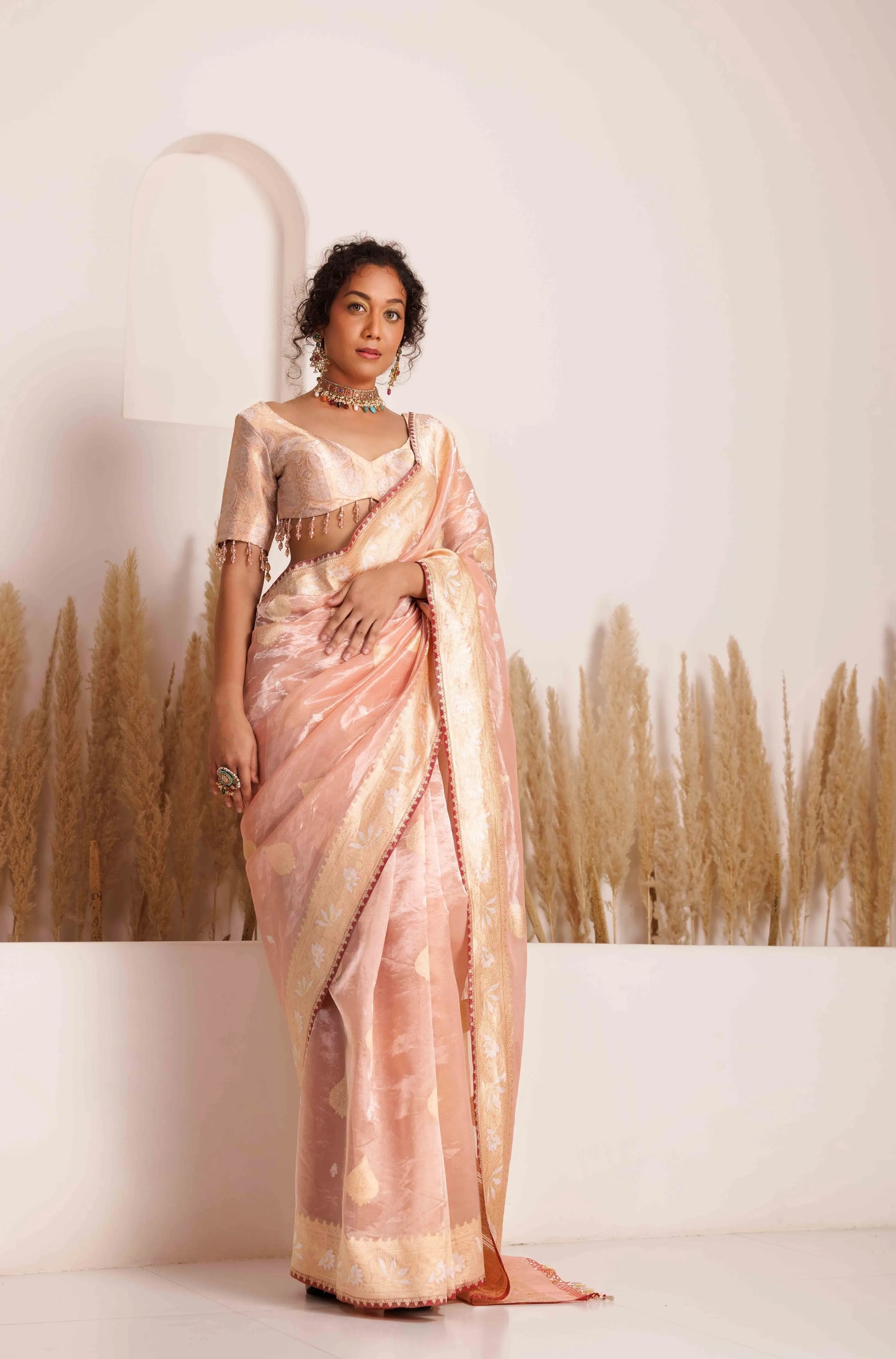 Aagam Saree Peach and Blush Pink