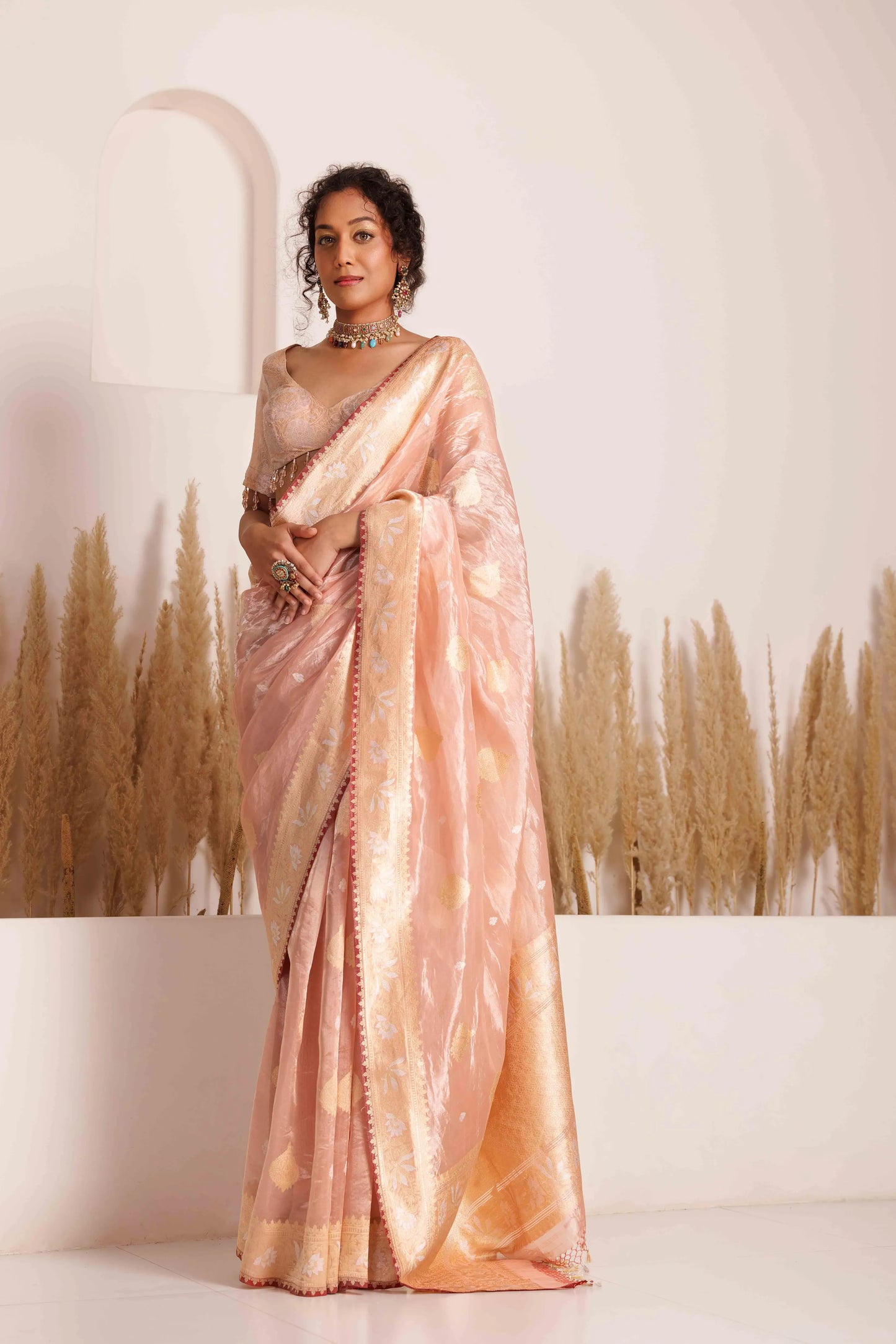 Aagam Saree Peach and Blush Pink