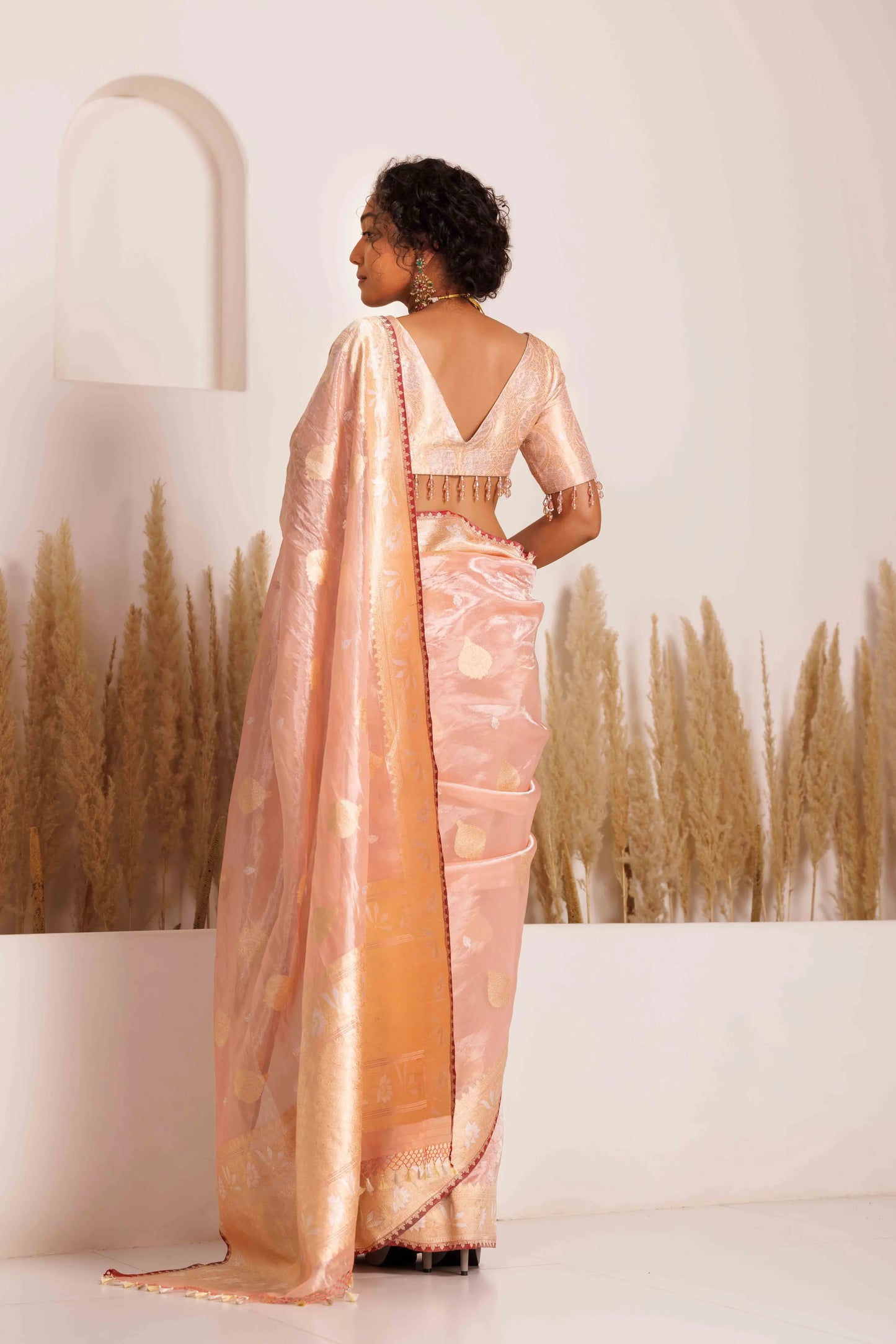 Aagam Saree Peach and Blush Pink