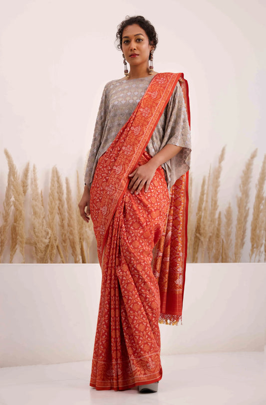 Aarohi Saree Red and Silver Grey