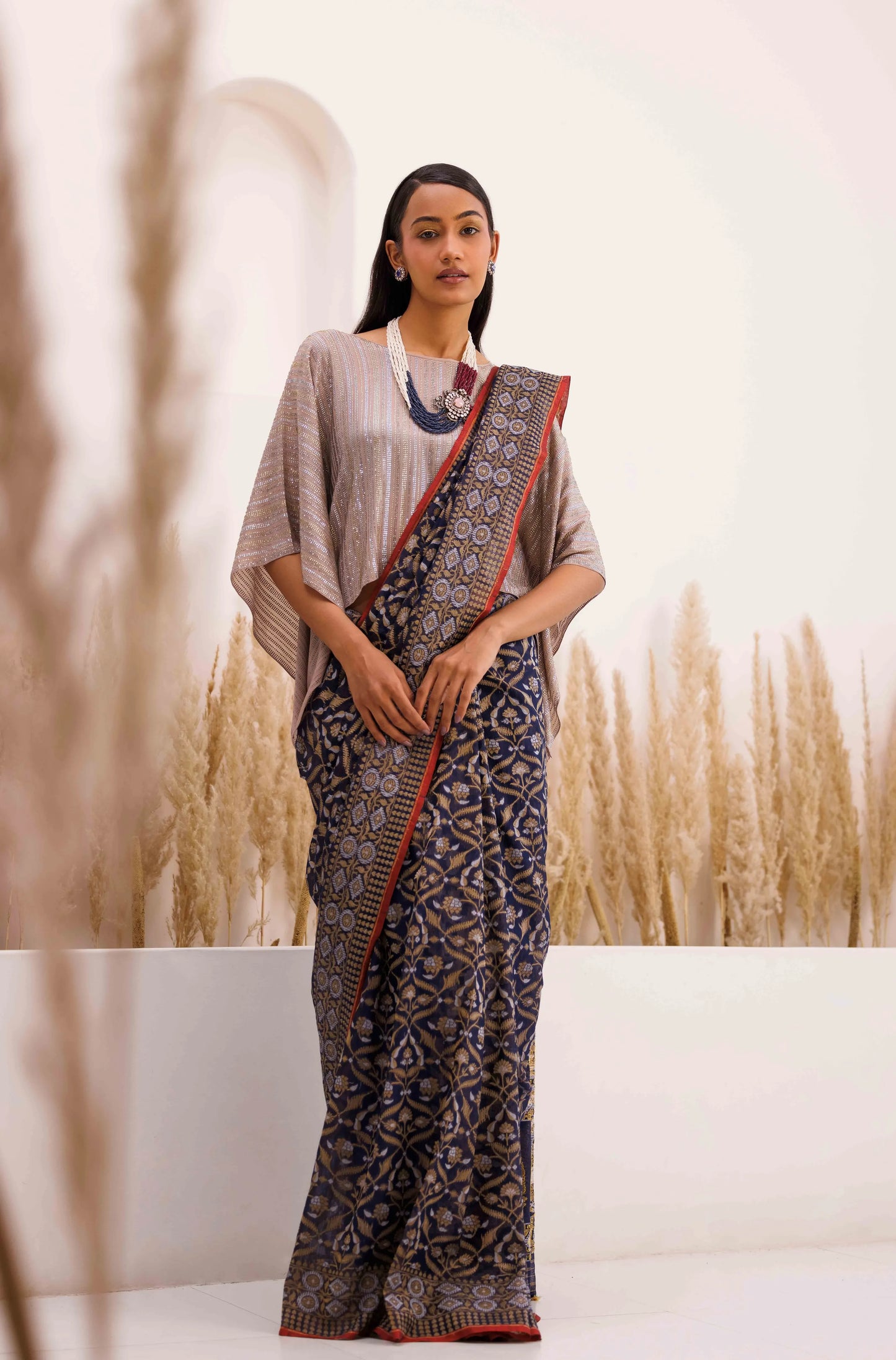 Aparaajita Saree Navy and Silver Grey