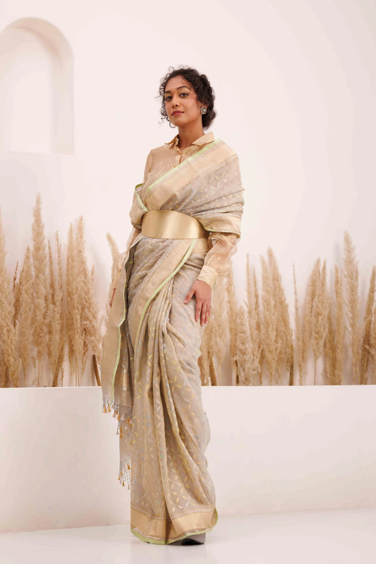 Chandra Saree Grey Green and Gold