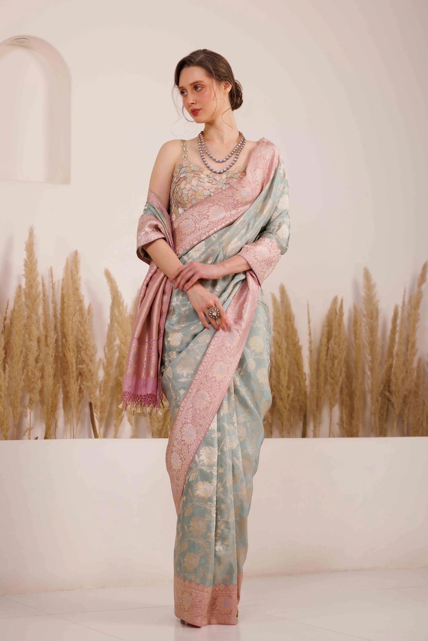 Falak Saree Blue Pink