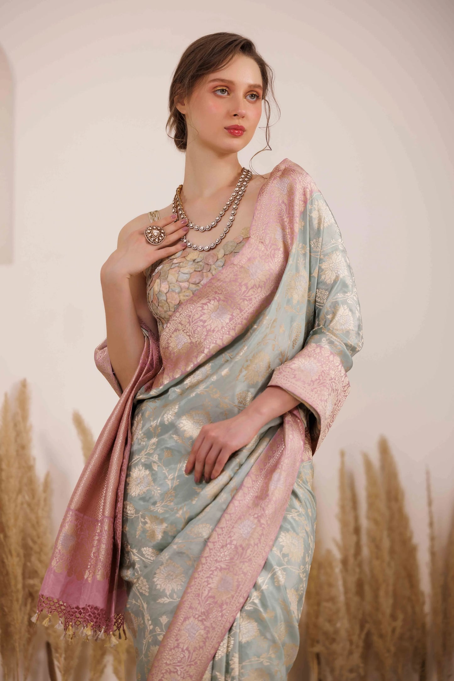 Falak Saree Blue Pink