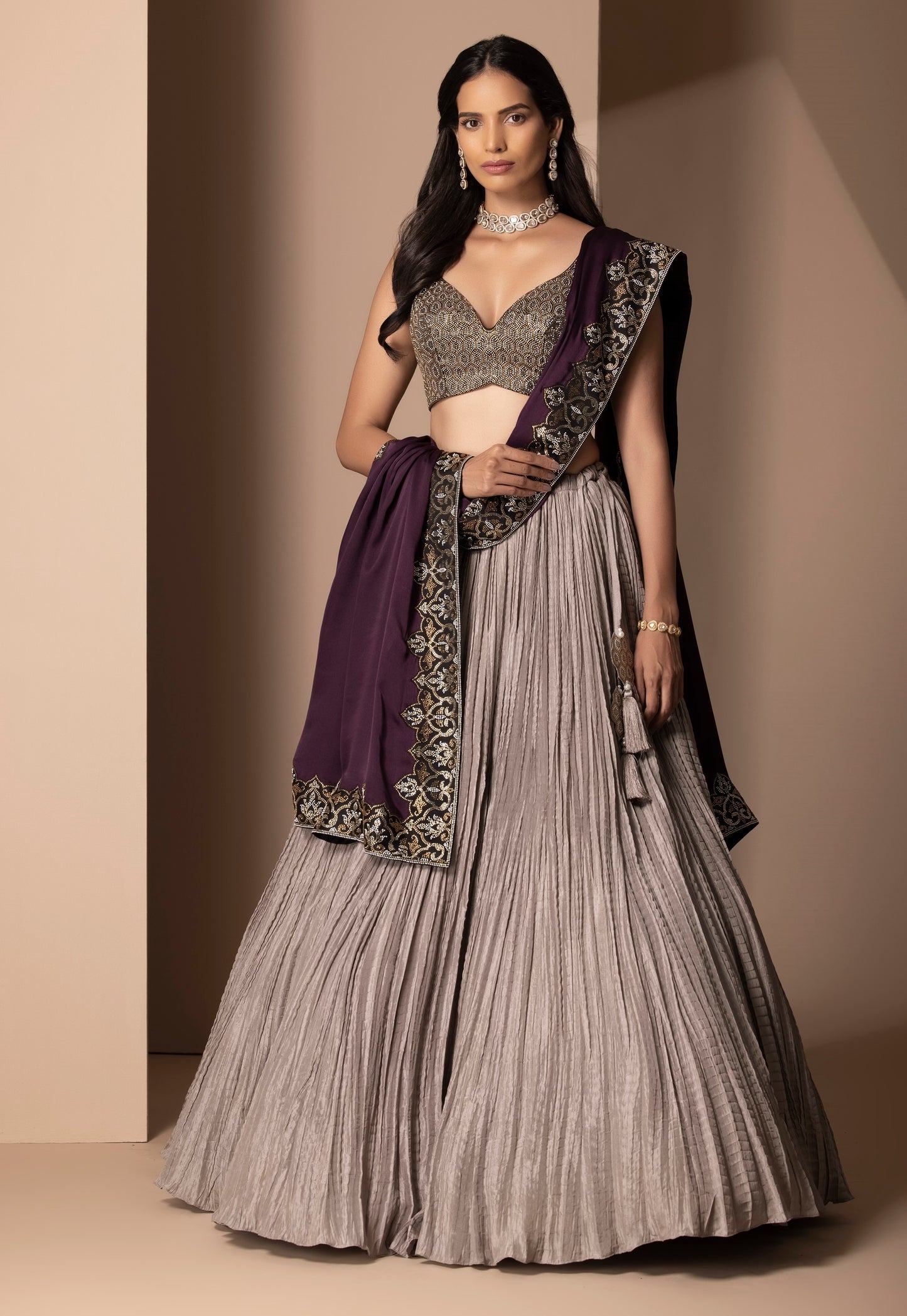 Surmayi Lehenga Set Grey