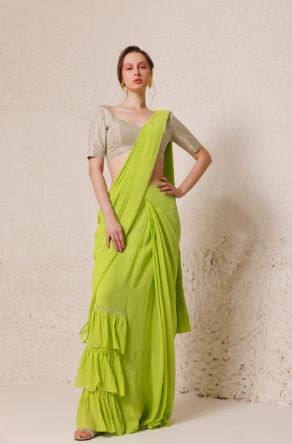 Chartreuse Saree Green