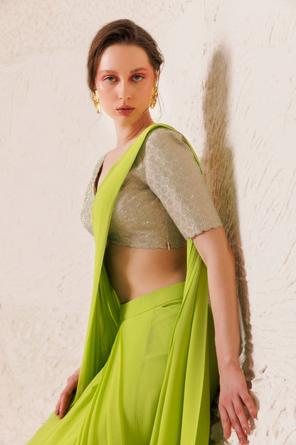 Chartreuse Saree Green