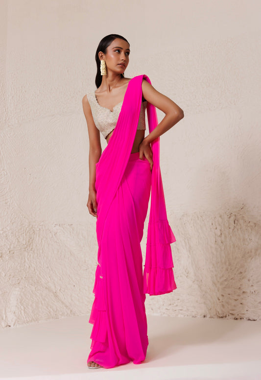 Cerise Saree Neon Pink