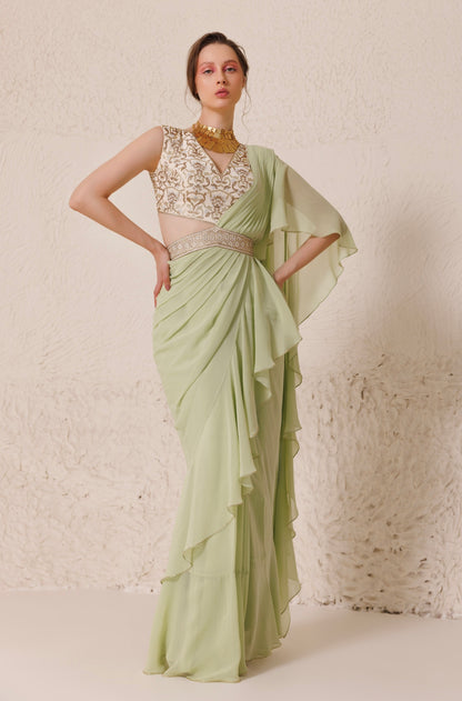 Creme de mint Saree Pistachio