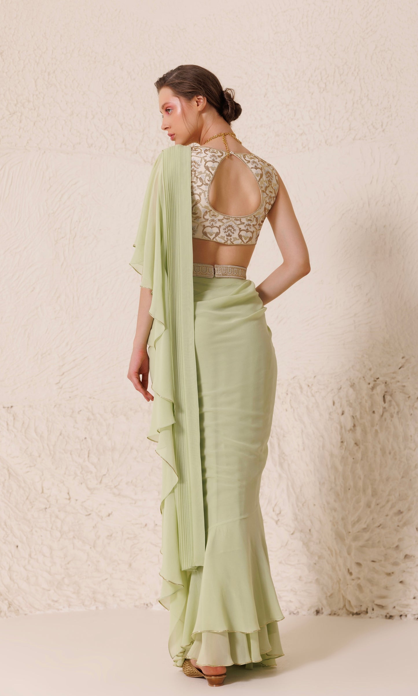 Creme de mint Saree Pistachio