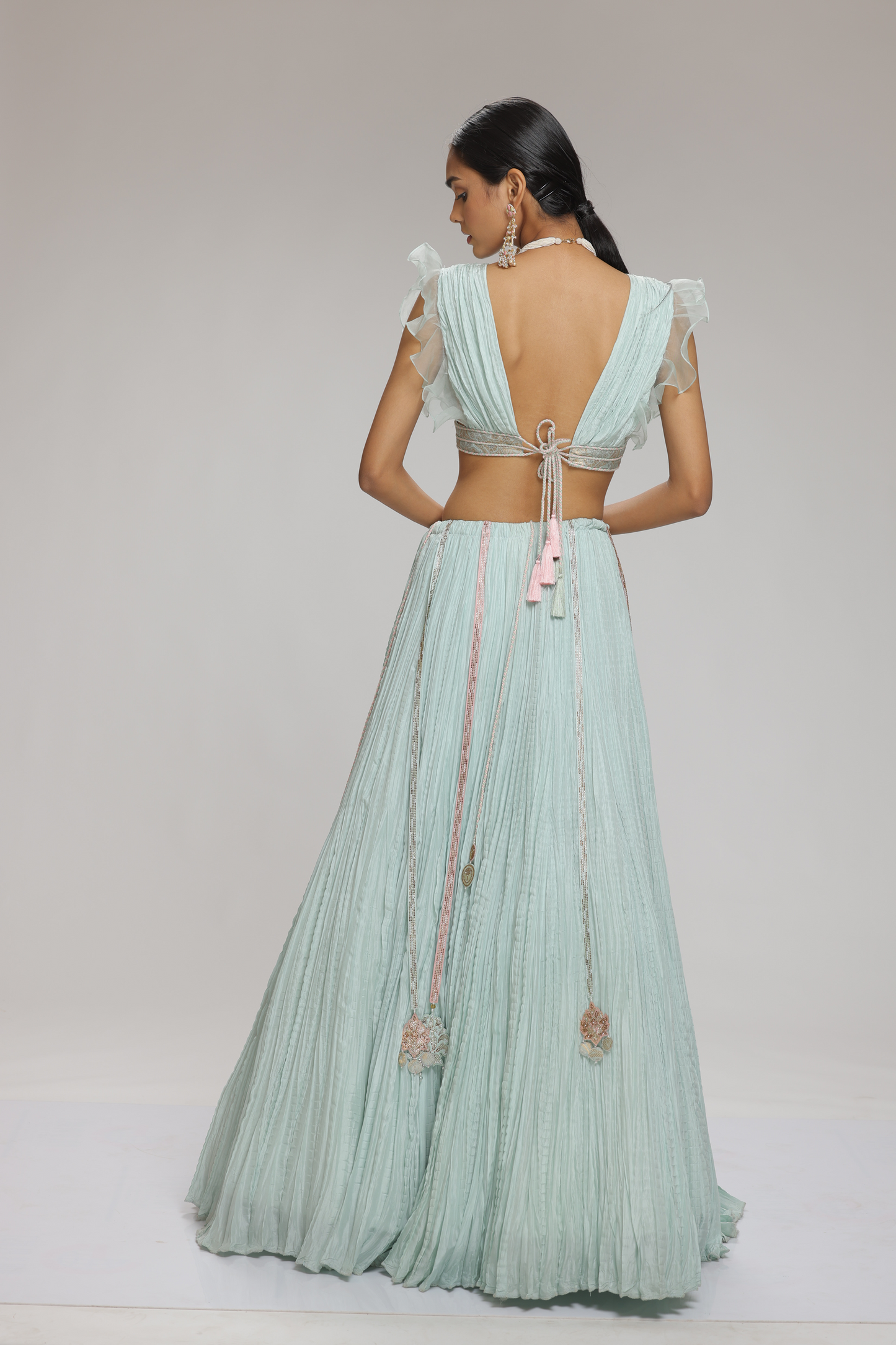 Azure Crinkled Lehenga Set Mint